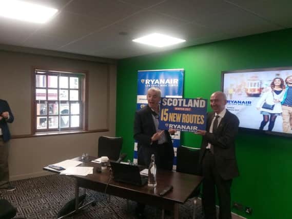 Ryanair chief executive Michael O'Leary with Edinburgh Airport chairman Sir John Elvidge today