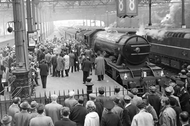Crowds gather at Waverley station in November 1964 to see The Flying Scotsman. Picture: TSPL