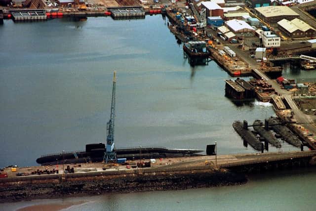 An aerial view of Rosyth Dockyard in 1997. Decommissioned nuclear submarines have been stored at the former naval base since 1980. Picture: Jeremy Stockton/TSPL
