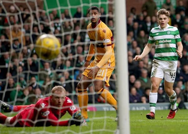James Forrest scores his Celtic's second. Picture: Jane Barlow/PA Wire
