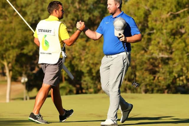 Duncan Stewart celebrates after winning a place in the final 24 during round three of ISPS HANDA World Super 6 Perth.  (Picture: Paul Kane/Getty Images)