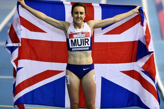 Laura Muir celebrates winning the womens 1000 metres final during the Muller Indoor Grand Prix 2017. Picture: Dan Mullan/Getty Images