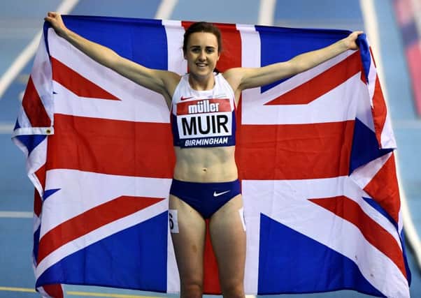 Laura Muir celebrates winning the womens 1000 metres final during the Muller Indoor Grand Prix 2017. Picture: Dan Mullan/Getty Images