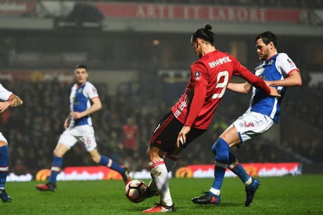 Zlatan Ibrahimovic scores Manchester Uniteds winning goal against Blackburn Rovers. Picture: Getty.