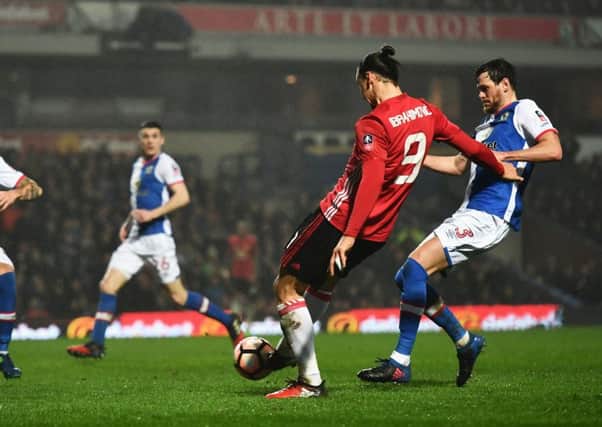 Zlatan Ibrahimovic scores Manchester Uniteds winning goal against Blackburn Rovers. Picture: Getty.