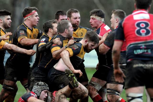 Tempers flare at Malleny Park as Curries Mike Vernal has a disagreement with Glasgow Hawks Andrew Kirkland. Picture: Lisa Ferguson