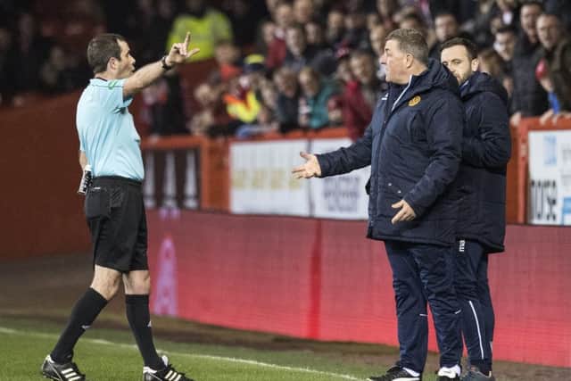 Motherwell manager Mark McGhee is sent to the stand during his side's defeat to Aberdeen. Picture: SNS