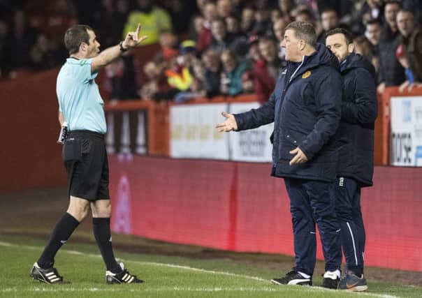 Motherwell manager Mark McGhee is sent to the stand during his side's defeat to Aberdeen. Picture: SNS