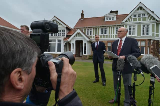 Muirfield club captain Henry Fairewather announces the initial no vote last May. Picture: Jon Savage
