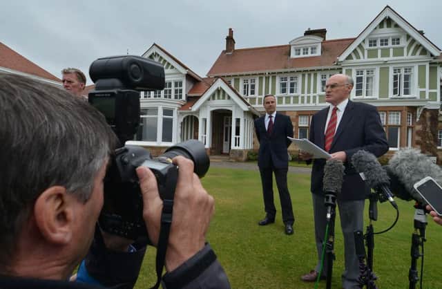 Muirfield club captain Henry Fairewather announces the initial no vote last May. Picture: Jon Savage