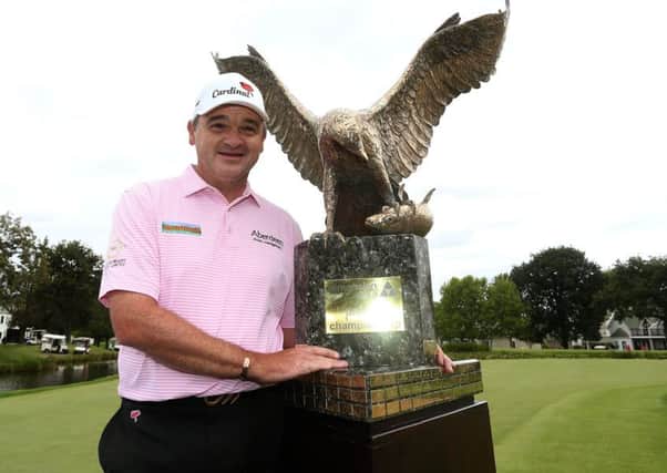 Paul Lawrie with the trophy after winning the Dimension Data Pro-Am at Montagu Golf Course, Fancourt . Picture: Petri Oeschger/Sunshine Tour/Gallo Images