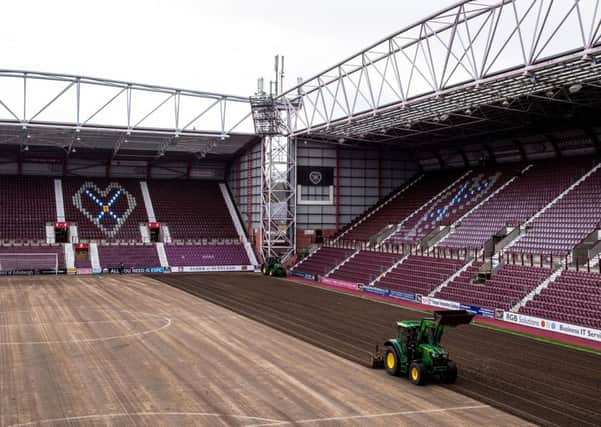 The Tynecastle pitch is being dug up and relaid in time for Hearts' match against Ross County next Wednesday. Picture: Ross Parker/SNS