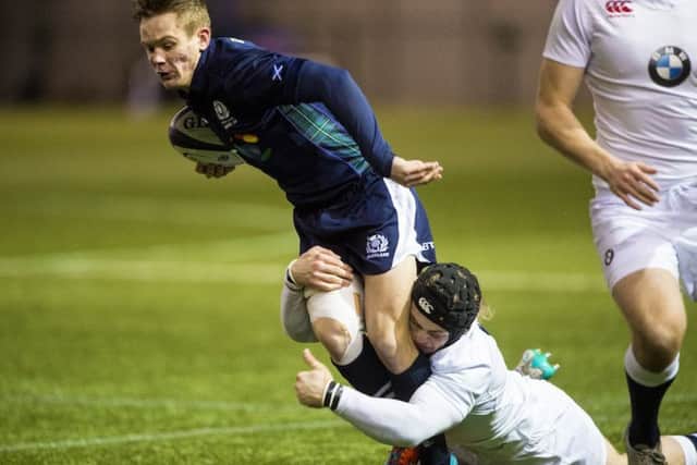 Darcy Graham in action for Scotland Under-20s against their English counterparts. Picture: SNS/SRU