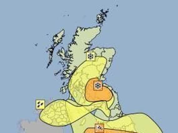 The amber warning area has been extended to cover more of eastern Scotland. Picture:  Met Office