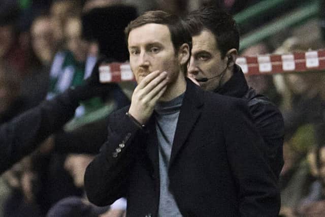 Hearts head coach Ian Cathro watched his side lose 3-1 at Easter Road. Picture: SNS