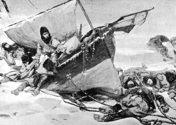 Sir John Franklin and members of his crew stranded on the ice, from an 1895 painting by W Thomas Smith. Photo by Hulton Archive/Getty Images