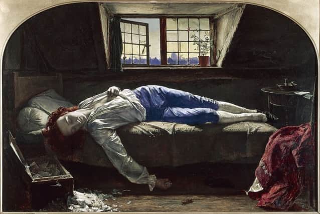 Death of Lord Thomas Chatterton (1752-1770), painting by Henry Wallis (1830-1916), 1856. Oil on canvas, 62.2 x93.3 cm. London, Tate Gallery (Photo by DeAgostini/Getty Images)
