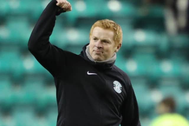 Neil Lennon at full-time after guiding Hibs to victory over city rivals Hearts in the Scottish Cup replay at Easter Road. Picture: Andrew Milligan/PA Wire