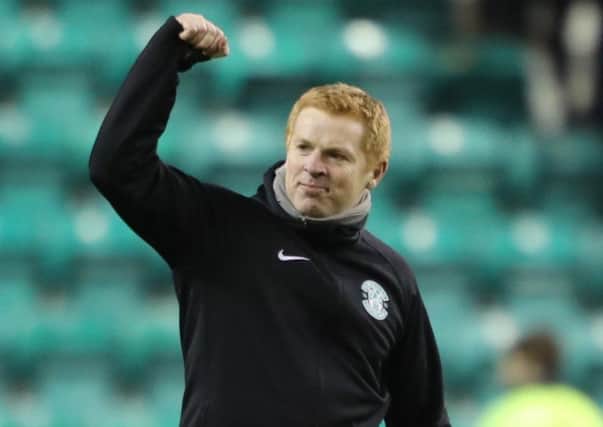 Neil Lennon at full-time after guiding Hibs to victory over city rivals Hearts in the Scottish Cup replay at Easter Road. Picture: Andrew Milligan/PA Wire