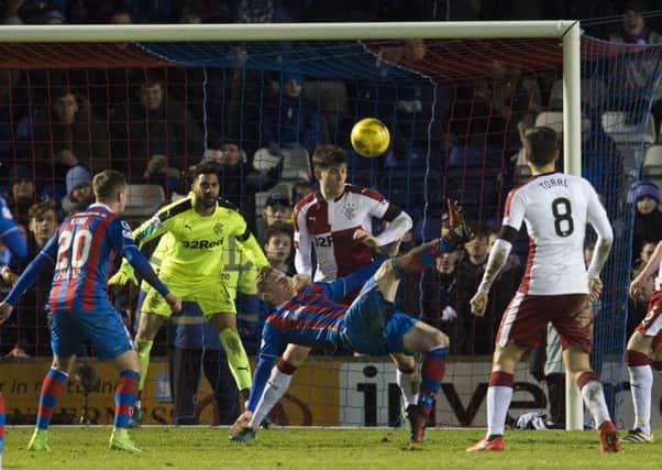 Billy Mckay scores the winning goal for Inverness Caley Thistle with a late overhead kick. Picture: Craig Foy/SNS