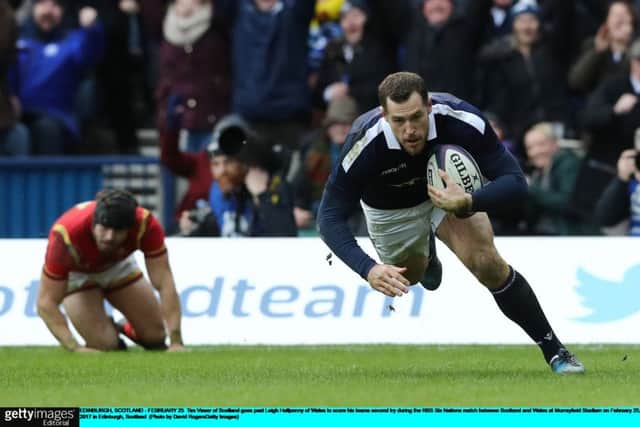 Tim Visser scores Scotland's second try. Picture: David Rogers/Getty Images