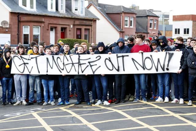Protesting Motherwell fans. Picture: SNS/Roddy Scott