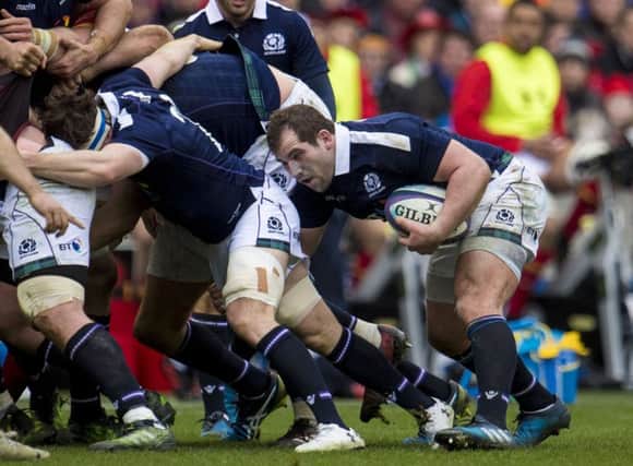 Fraser Brown in action for Scotland in the 29-13 victory over Wales at BT Murrayfield. Picture: Bill Murray/SNS