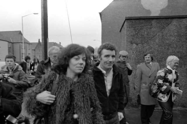 Jimmy Boyle and psychiatrist Dr Sarah Trevelyan married at Balfron in January 1980. Picture: TSPL
