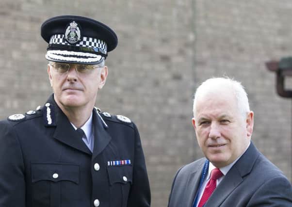 Chief Constable Phil Gormley pictured with Scottish Police Authority Chairman Andrew Flanagan at Police Scotland, Fettes, at the  launch a long-term strategy for policing and a public consultation to help shape it.  
Picture Ian Rutherford