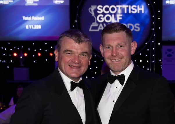 Two Ryder Cup players, Stephen Gallacher, right, and 1999 Open champion Paul Lawrie at the Scottish Golf Awards. Picture: Kenny Smith