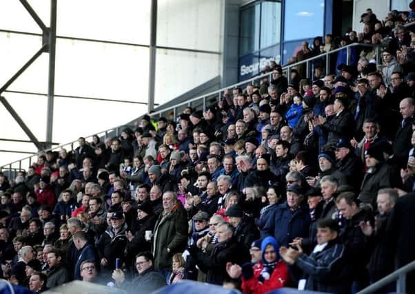 Falkirk fans at Falkirk Stadium for a home game against Dumbarton. Picture: TSPL