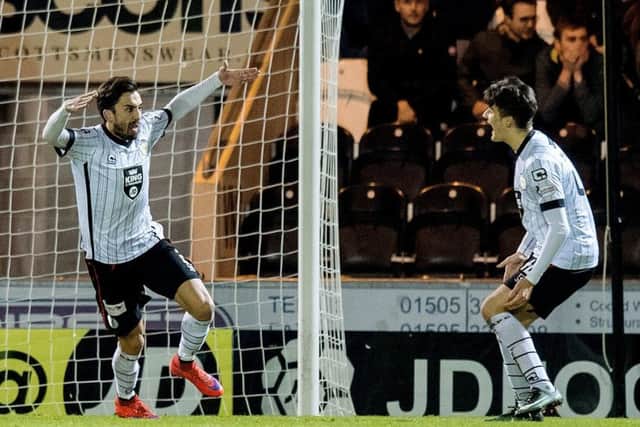 St Mirren's Stelios Demetriou celebrates his opener. Picture: SNS