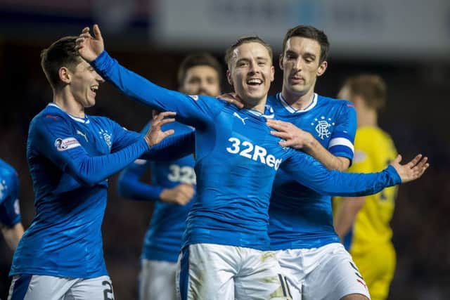 Rangers Barry McKay celebrates scoring his side's first goal of the game. Picture: PA