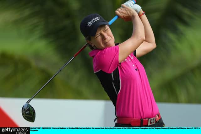 Catriona Matthew tees off on her way to a one-over-par 73 at Sentosa Golf Club in Singapore. Picture: Getty Images