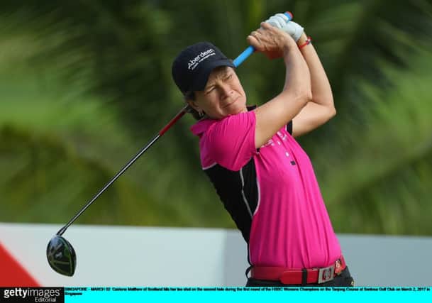Catriona Matthew tees off on her way to a one-over-par 73 at Sentosa Golf Club in Singapore. Picture: Getty Images