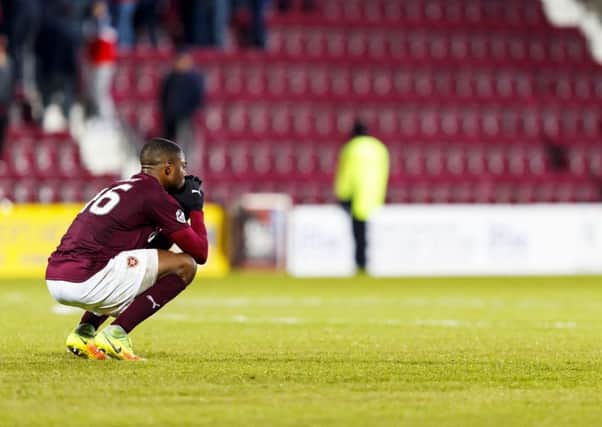 Hearts' Arnaud Djoum following the defeat by Ross County. Picture: Roddy Scott/SNS