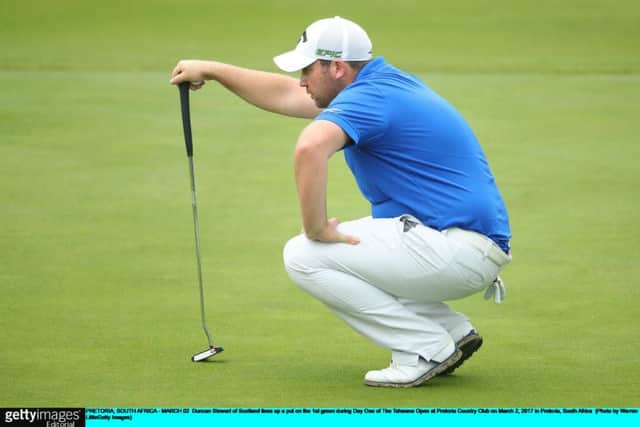Duncan Stewart lines up a putt at Pretoria Country Club in the first round of the Tshwane Open. Picture: Getty Images
