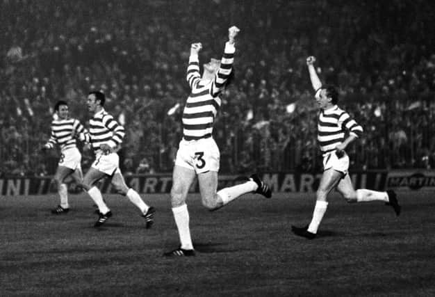 06/05/70 EUROPEAN CUP FINAL
CELTIC V FEYENOORD (1-2)
SAN SIRO - MILAN
Celtic's Tommy Gemmell (3) celebrates after scoring the opening goal while Jimmy Johnstone (right) joins in the celebrations