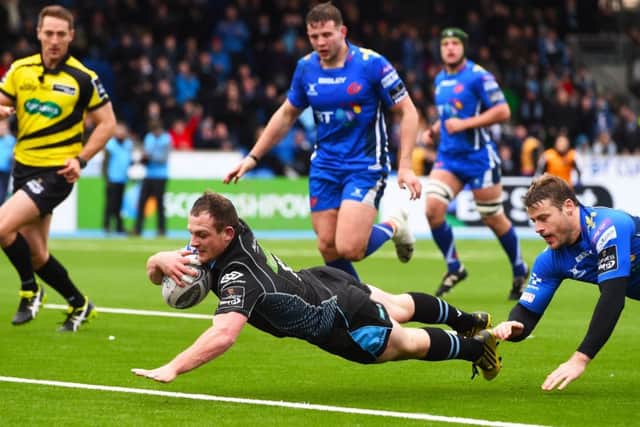 Nick Grigg scores his second try, kick-starting an eventually comfortable victory for the Warriors. Picture: Paul Devlin/SNS