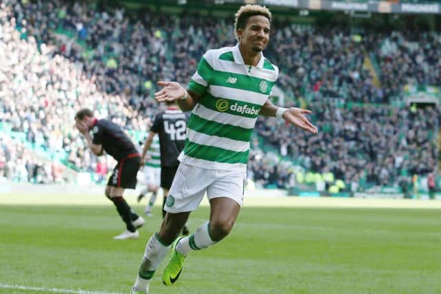 Celtic's Scott Sinclair celebrates scoring his side's second goal. Picture: PA.