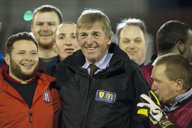 Kenny Dalglish with coach Stephen Tortolano (in red) at a grassroots awards event in Stirling.
Picture Ian Rutherford