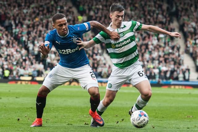 James Tavernier and Kieran Tierney battle for possession in last season's semi-final. Picture: John Devlin