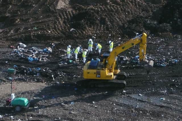 Specialist teams search the Milton landfill site in Cambridge for the body of missing RAF serviceman Corrie McKeague. Picture: SWNS