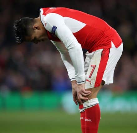 Arsenal's Alexis Sanchez looks dejected during the Champions League defeat by Bayern Munich. Picture: Nick Potts/PA Wire
