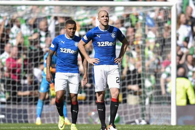 Rangers' James Tavernier and Philippe Senderos during the 5-1 defeat by Celtic earlier in the season. Picture: Rob Casey/SNS