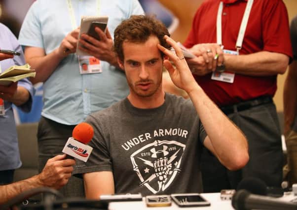 Andy Murray answers questions ahead of the BNP Paribas Open at Indian Wells. Picture: Clive Brunskill/Getty Images
