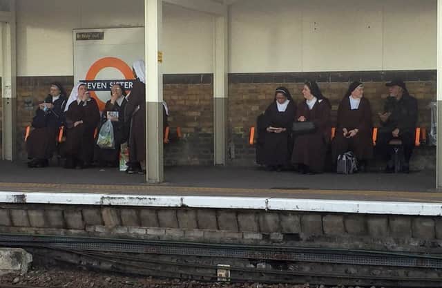 What odds? Seven nuns sit waiting for a train at Seven Sisters station