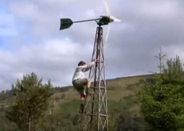 Iain Pocock was filmed scaling the wind turbine as part of the BBC documentary