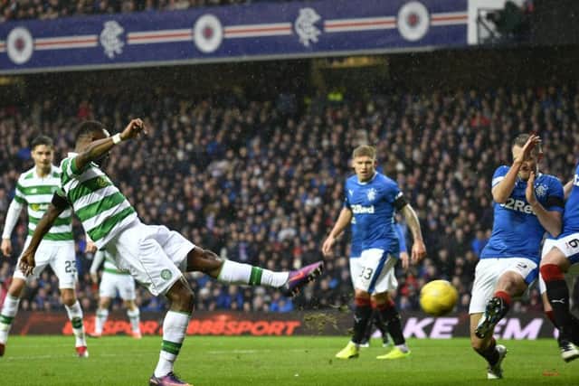 Celtic's Moussa Dembele scores at Ibrox during Celtic's 2-1 win on Hogmanay. Picture: Rob Casey/SNS