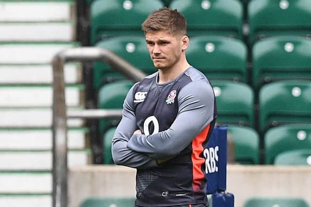 England's Owen Farrell played a limited part in training due to a leg knock. Picture: Justin Tallis/AFP/Getty Images